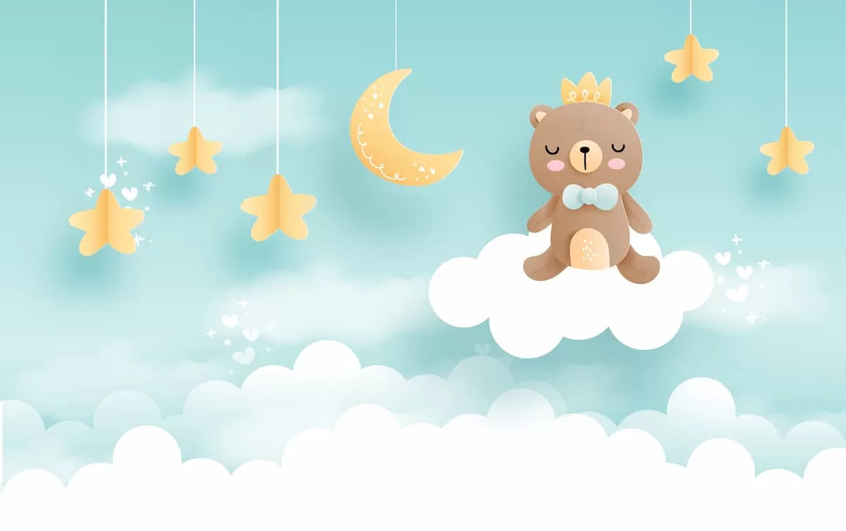 Papier‎ peint‎ enfant‎ ourson‎ dans‎ les‎ nuages