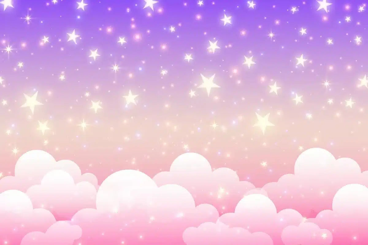 Papier peint enfant nuages roses et étoiles