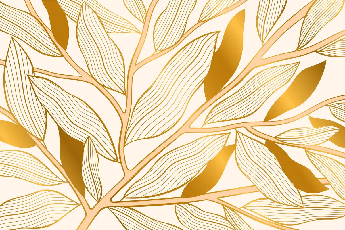 Papier peint feuilles dorées