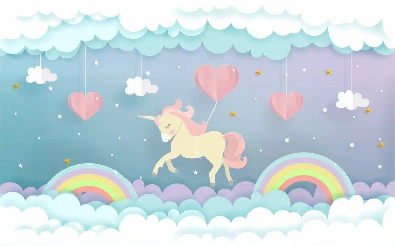 Papier‎ peint‎ enfant‎ licorne‎ et‎ arc‎ en‎ ciel