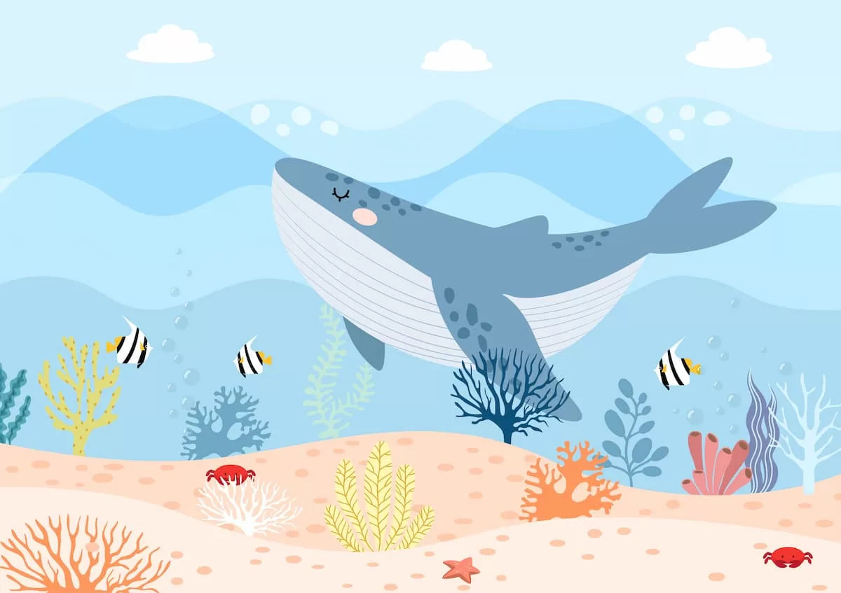 Papier‎ peint‎ enfant‎ baleine‎ bleue‎ dans‎ l'océan