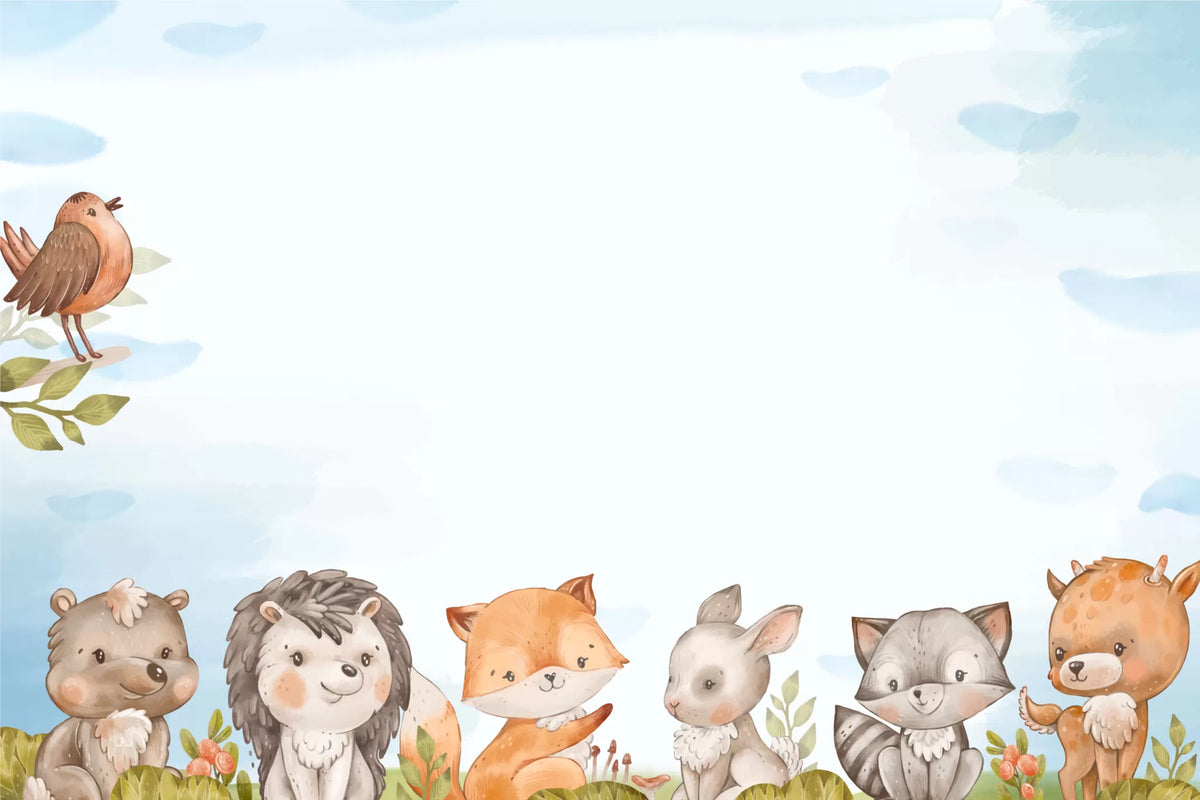 Papier‎ peint‎ enfant‎ biches,‎ renards,‎ hérisson‎ et‎ lapins