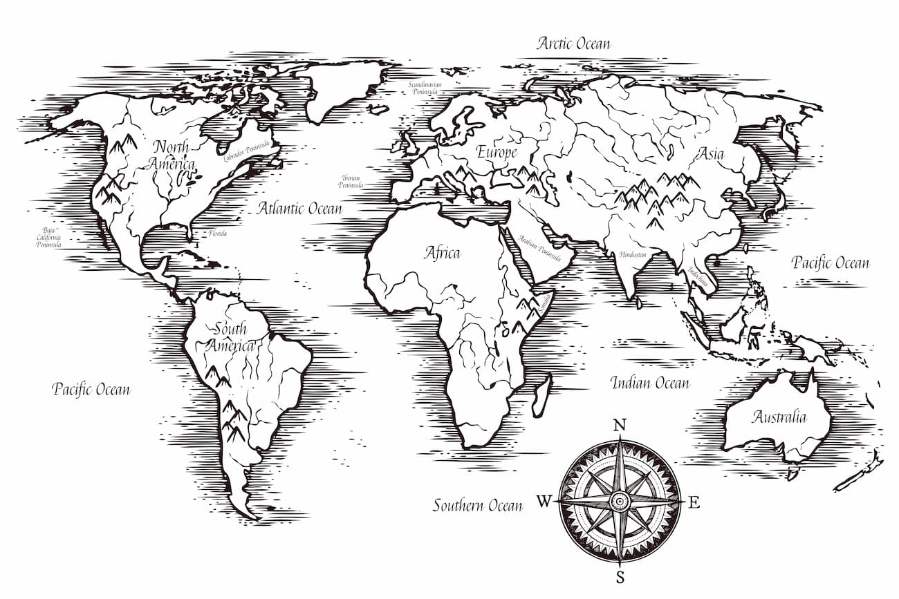 Papier peint panoramique carte du monde