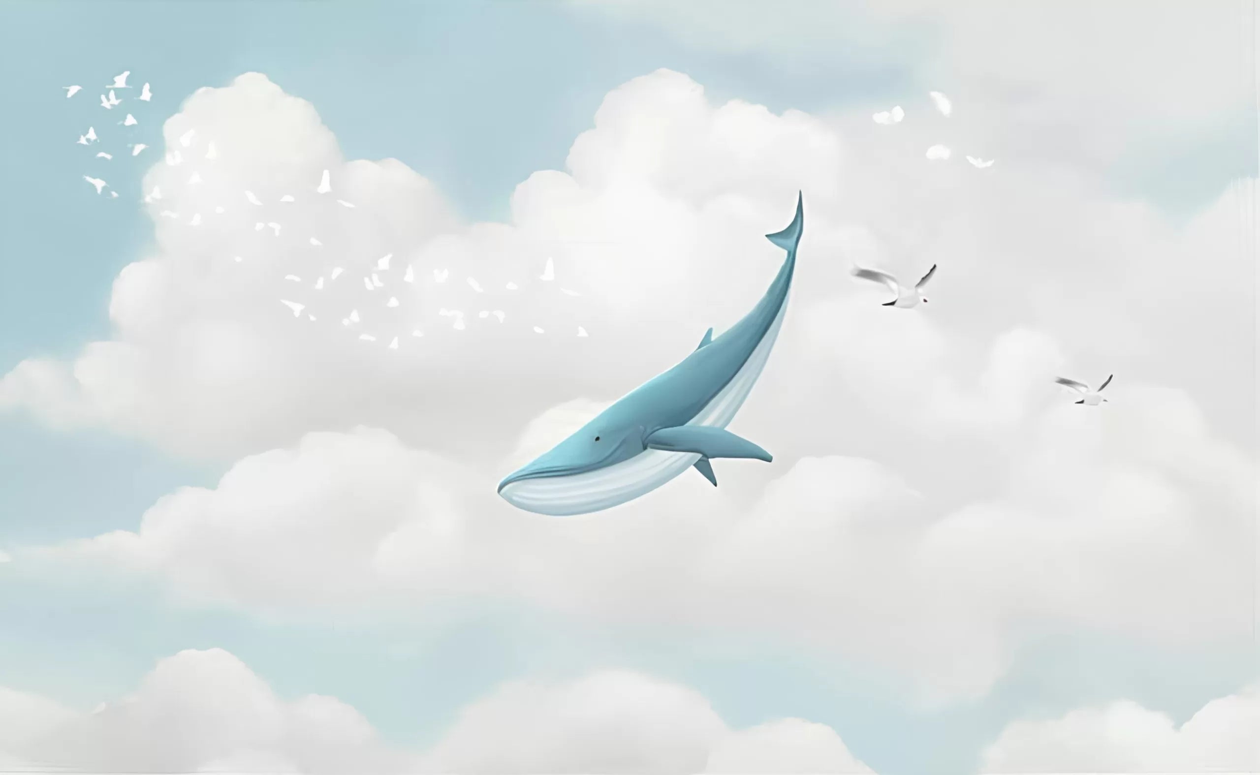 Papier peint enfant baleine dans les nuages
