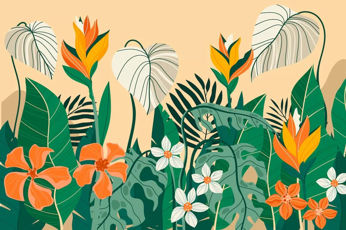 Papier‎ peint‎ nordique‎ plantes‎ tropicales‎ fleuries