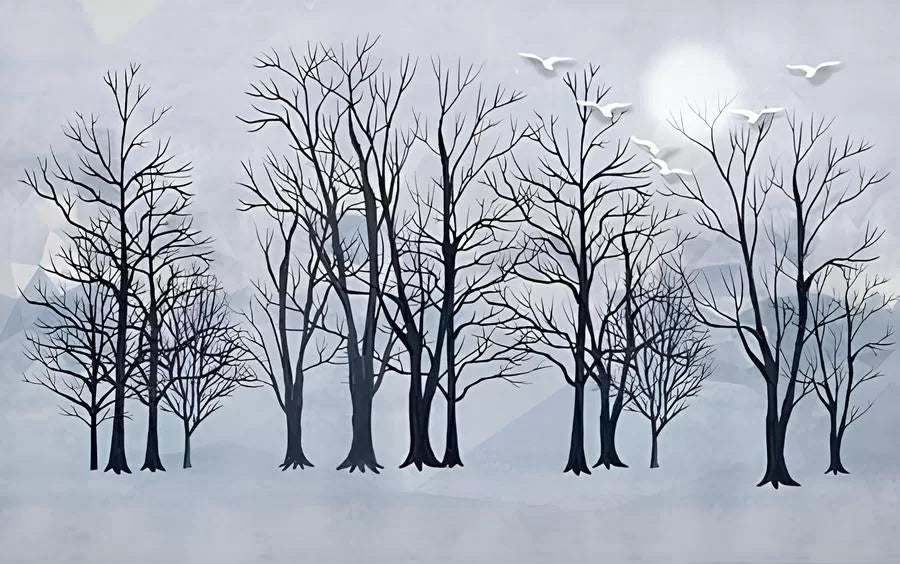 Papier peint panoramique arbres enneigés