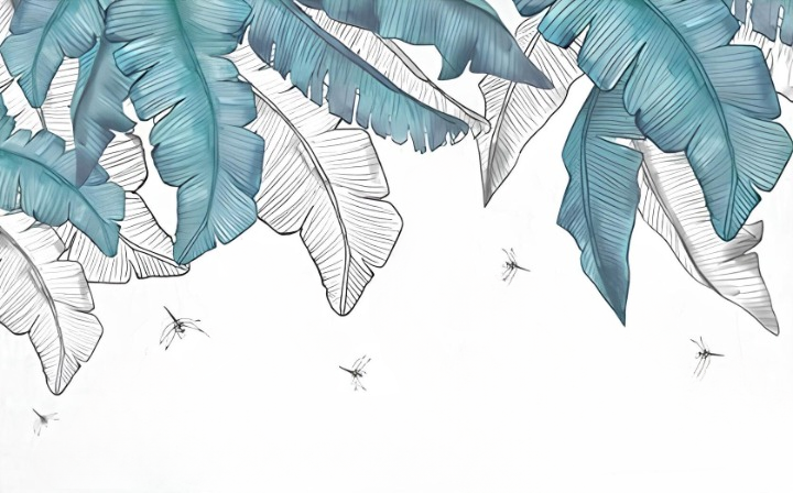 Papier peint feuillage tropical et libellules