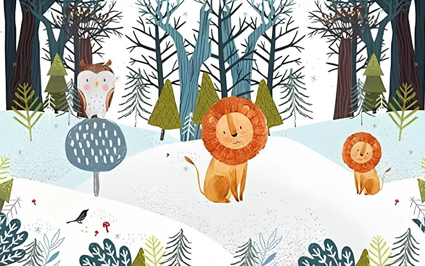 Papier‎ peint‎ enfant‎ lions‎ et‎ hibou