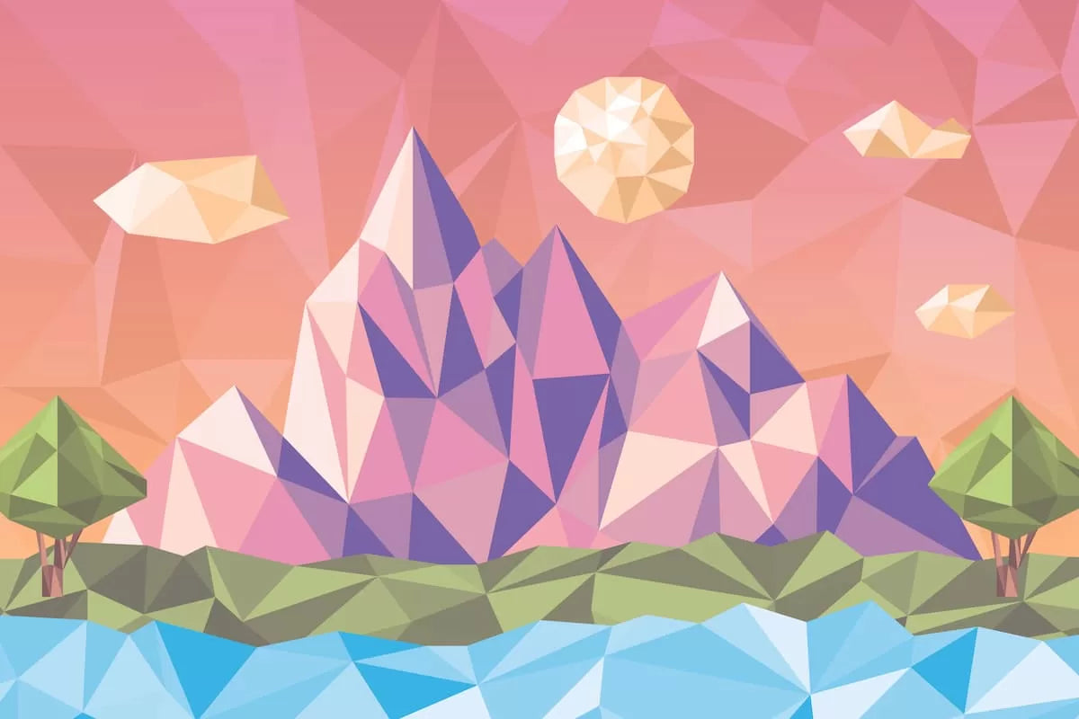 Papier peint enfant plaine et montagne géométrique