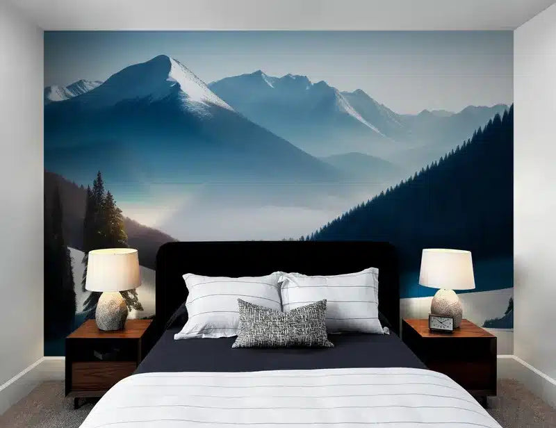 Papier peint panoramique montagnes enneigées