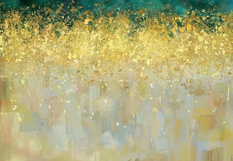 Papier‎ peint‎ art‎ abstrait‎ vert‎ et‎ doré
