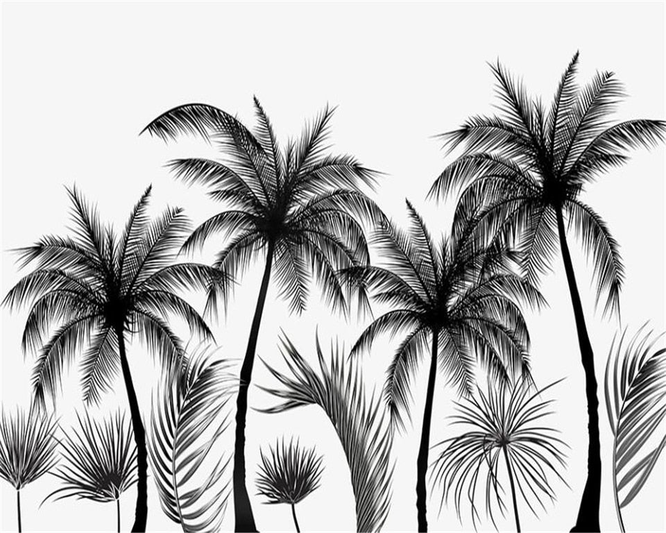 Papier peint palmiers noir et blanc