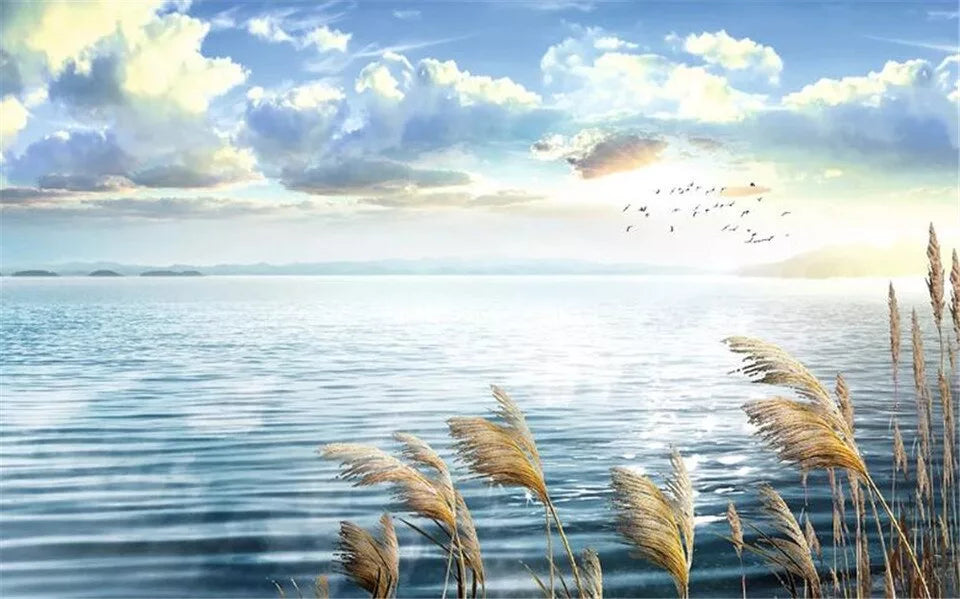 Papier peint panoramique lac et ciel bleu