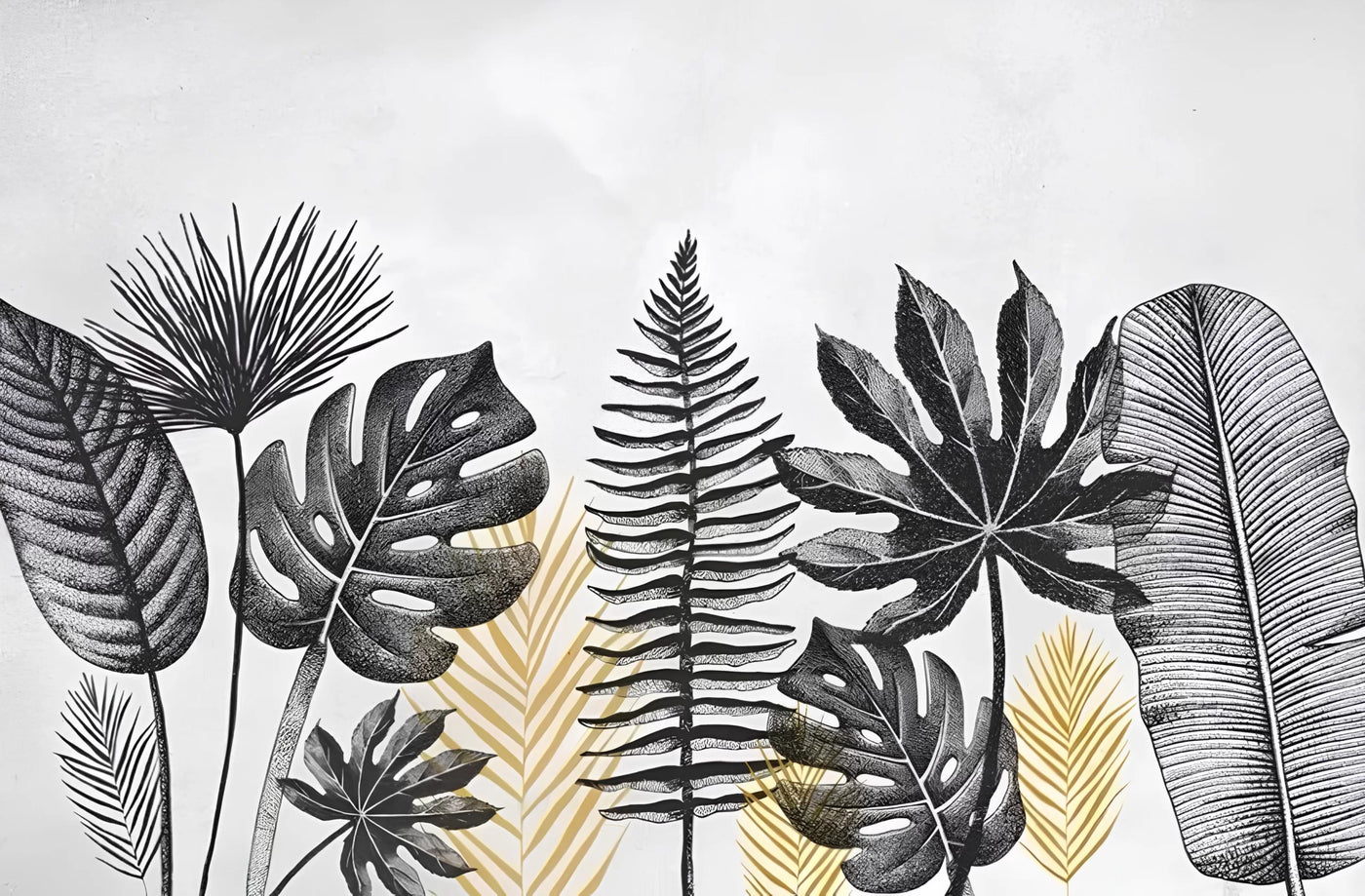 Papier peint plantes noir et blanc