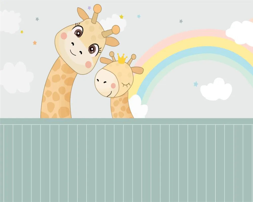 Papier‎ peint‎ enfant‎ girafes‎ et‎ arc‎ en‎ ciel