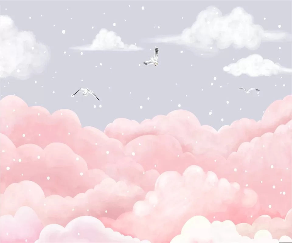 Papier peint enfant nordique nuages roses