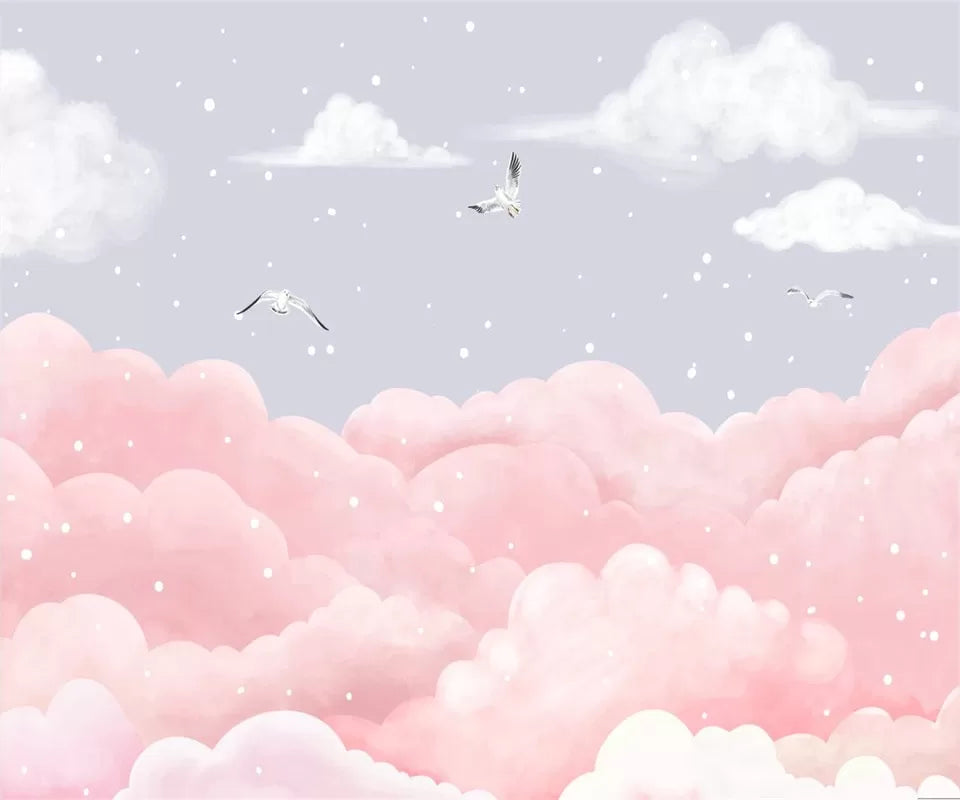 Papier‎ peint‎ enfant‎ nordique‎ nuages‎ roses