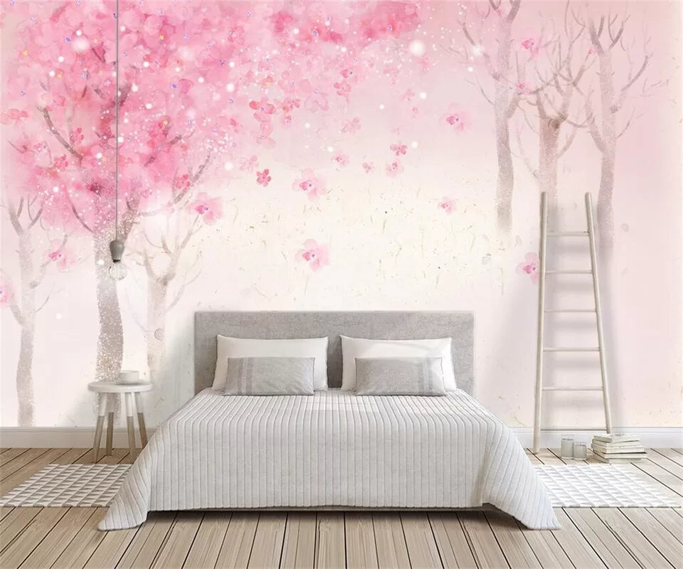 Papier peint enfant cerisiers en fleurs