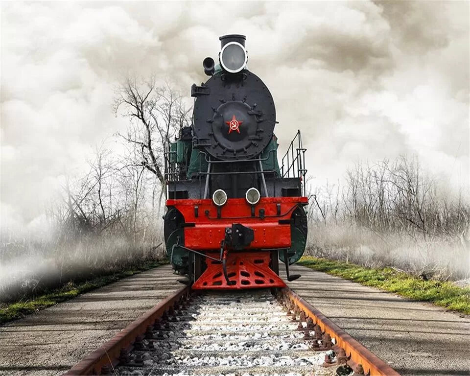Papier peint train noir et rouge