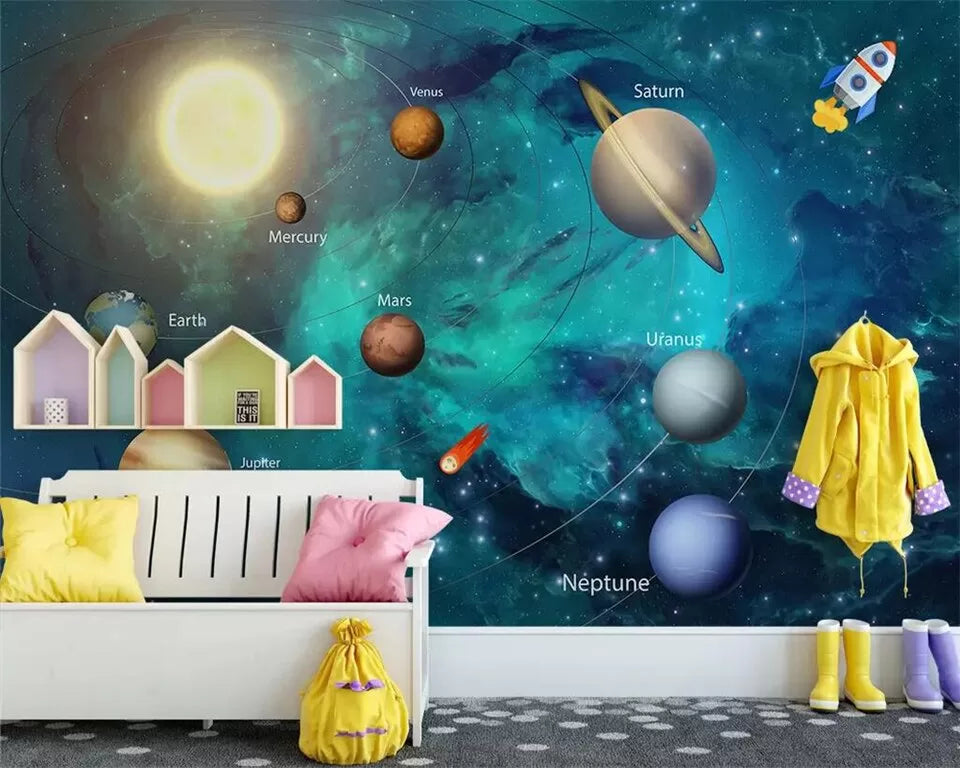 Papier peint enfant système solaire