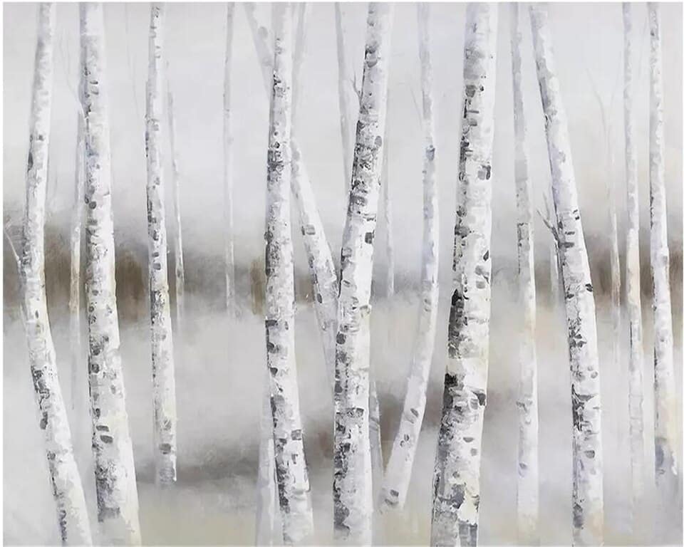 Papier peint forêt de bouleaux blanc