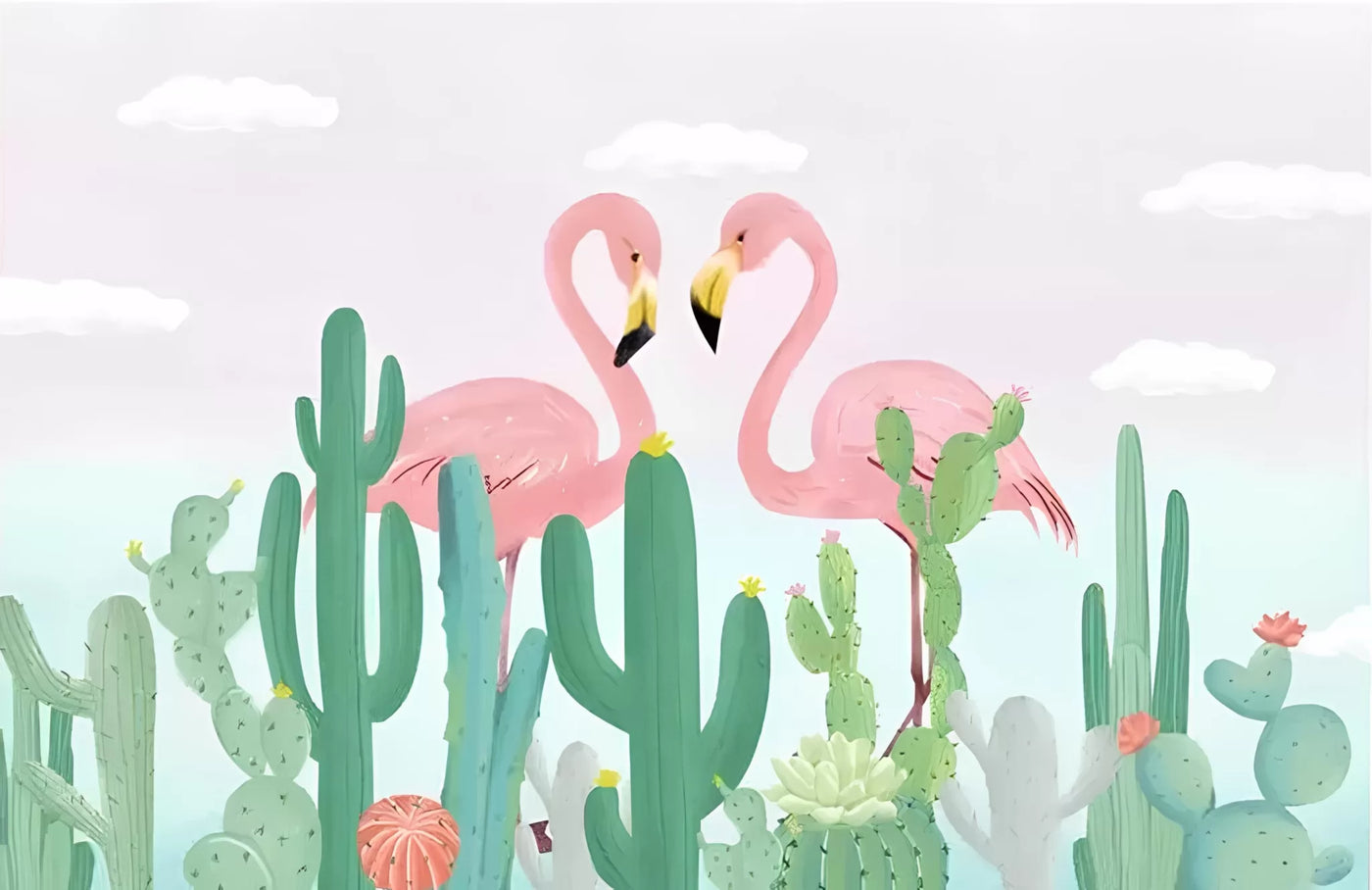 Papier peint enfant cactus et flamants roses