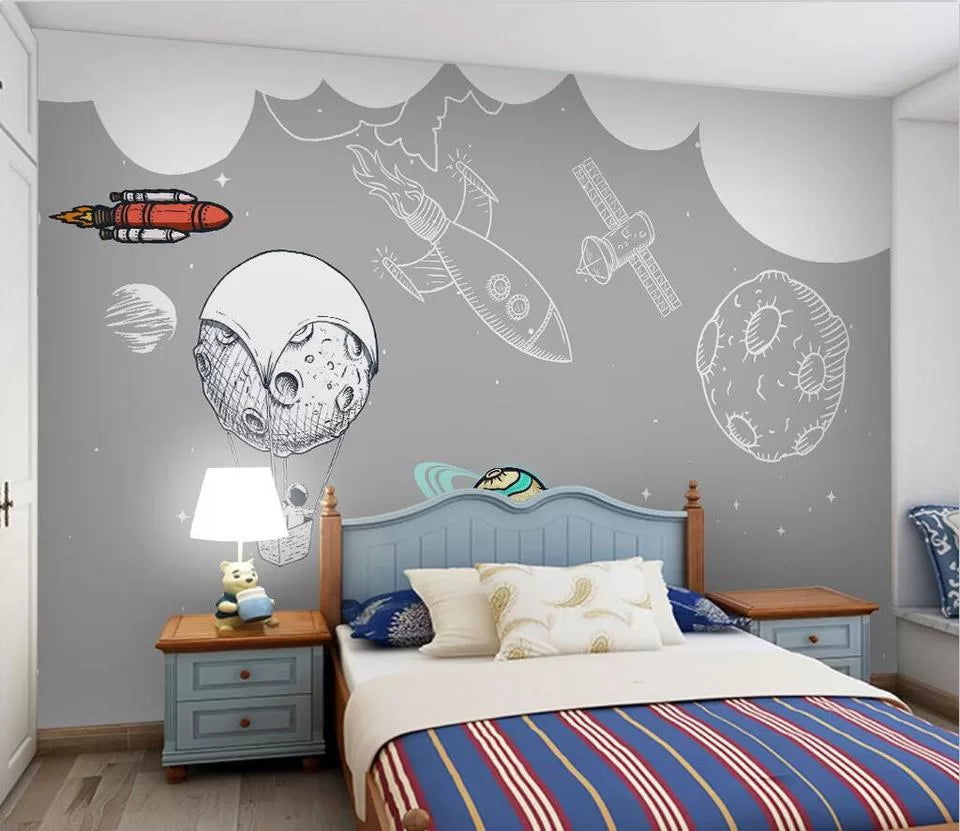 Papier peint enfant fusée en orbite