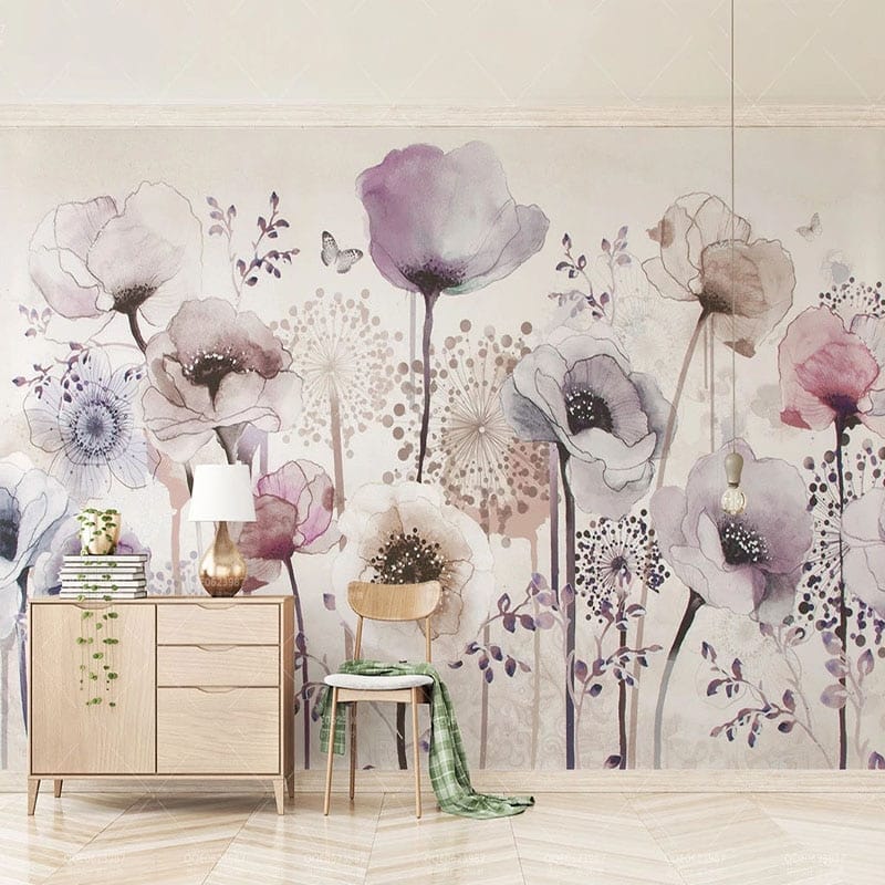 Papier peint panoramique fleurs violette