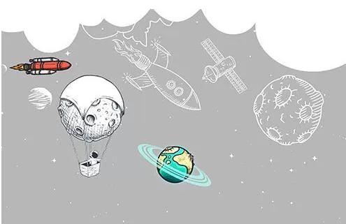Papier peint enfant fusée en orbite