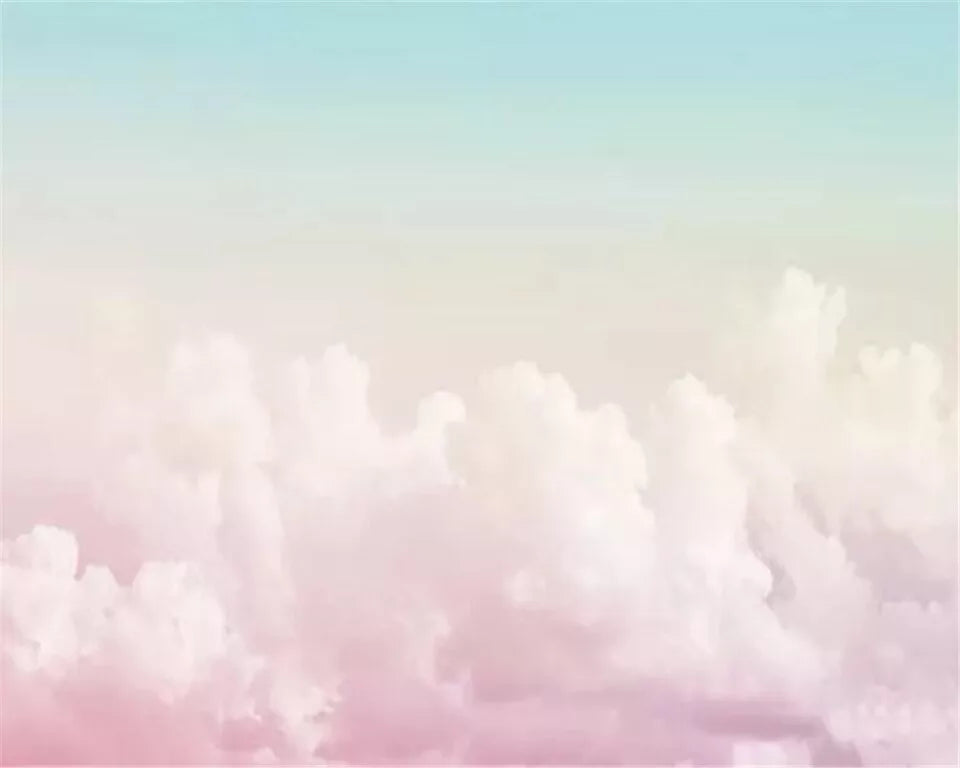 Papier peint panoramique ciel bleu avec des nuages roses