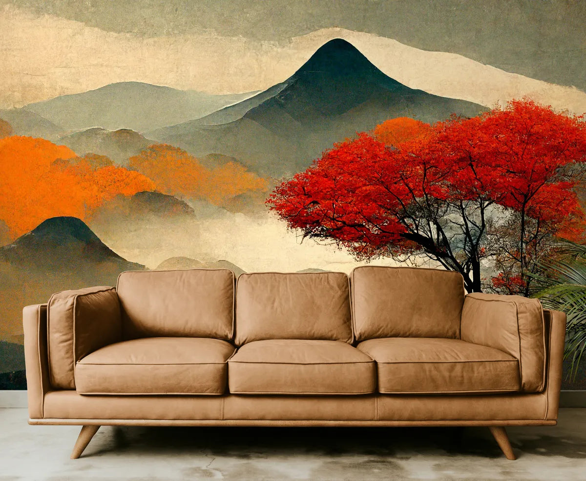 Papier peint japonais montagnes automne
