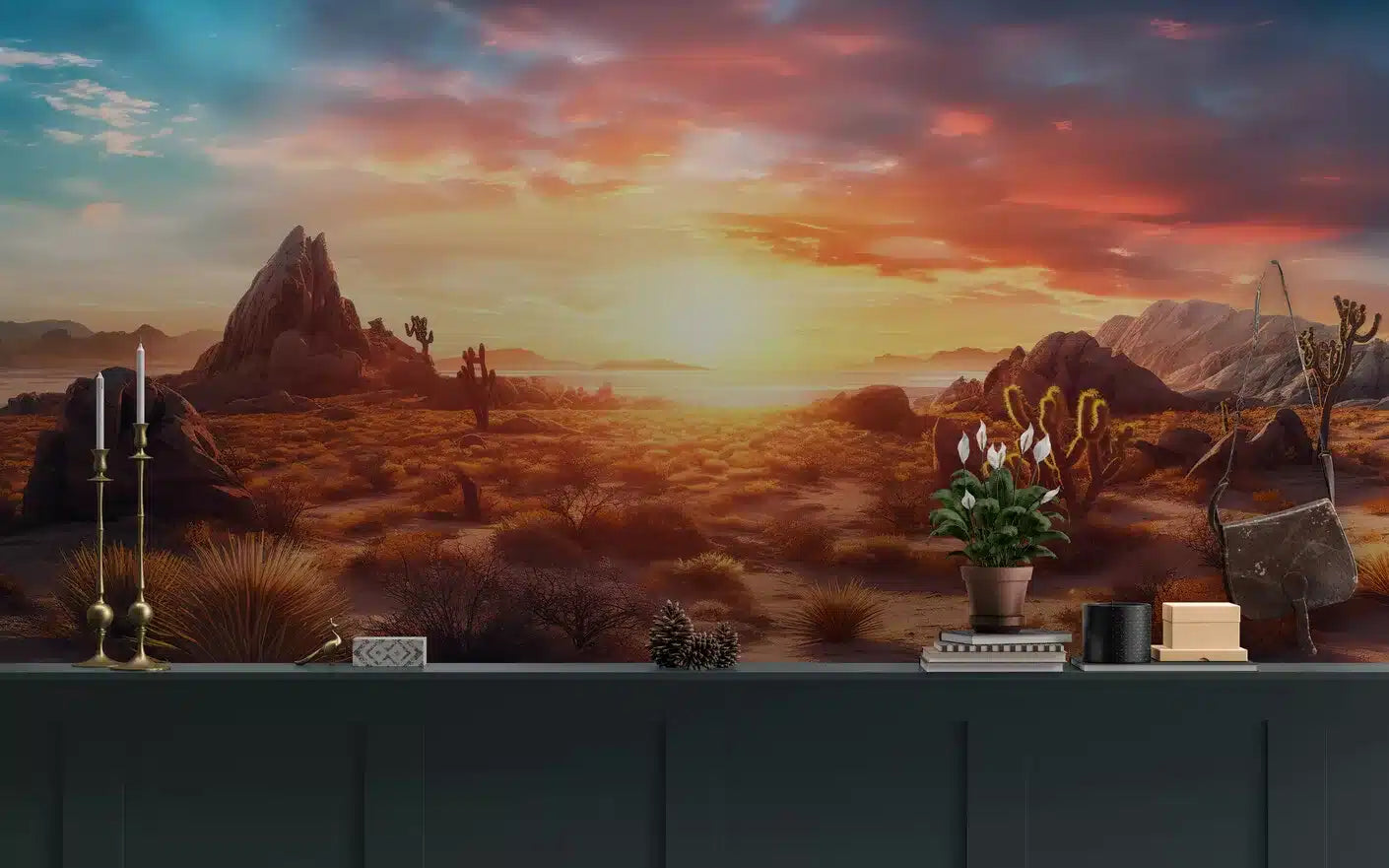 Papier peint paysage désert et cactus