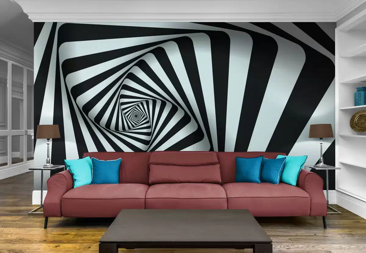Papier peint noir et blanc 3D spirale