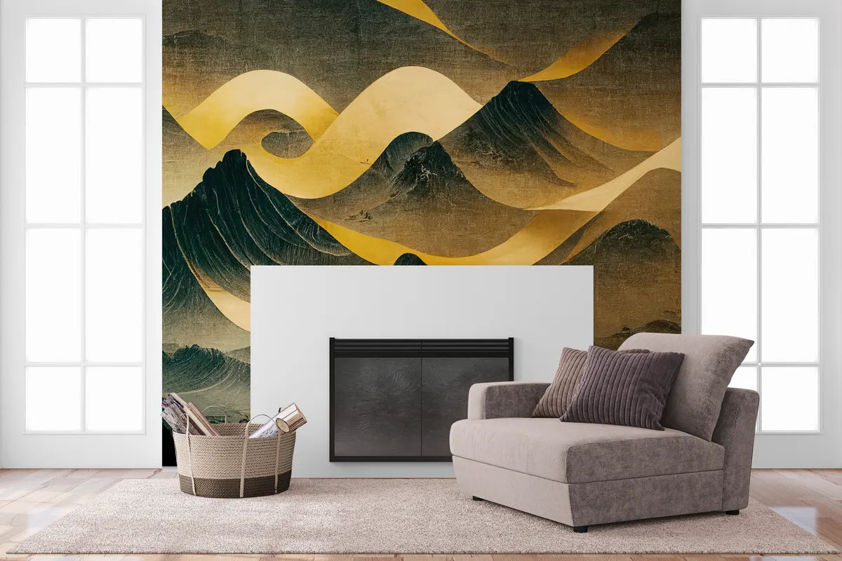 Papier peint abstrait japonais montagnes