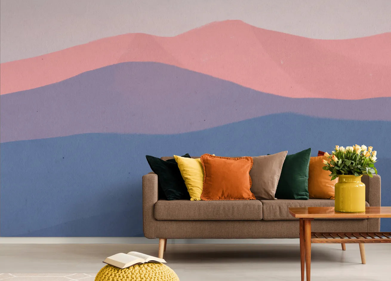 Papier peint abstrait montagnes roses et bleues