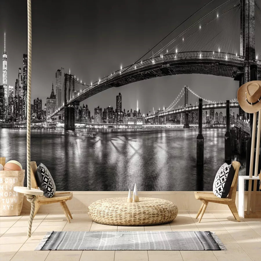 Papier‎ peint‎ panoramique‎ ponts‎ de‎ new‎ york‎ la‎ nuit