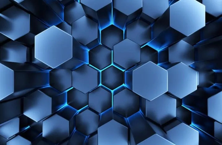 Papier peint 3D hexagones bleus