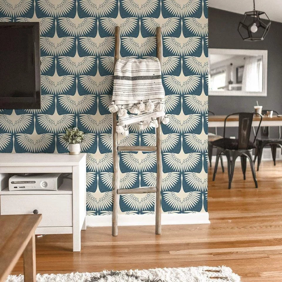 Papier‎ peint‎ grues‎ bleues
