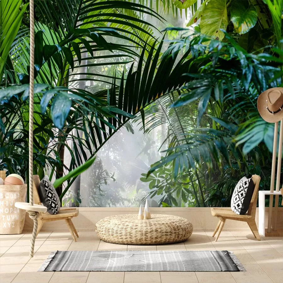 Papier peint panoramique feuillage jungle tropicale