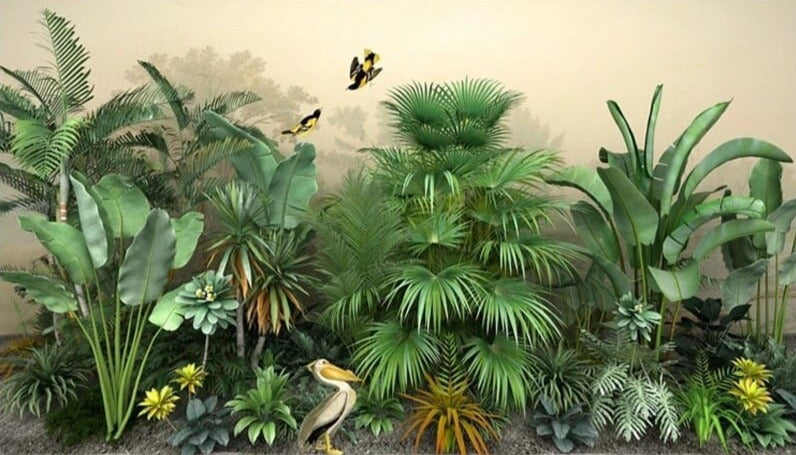 Papier peint feuillage plantes vertes tropicales
