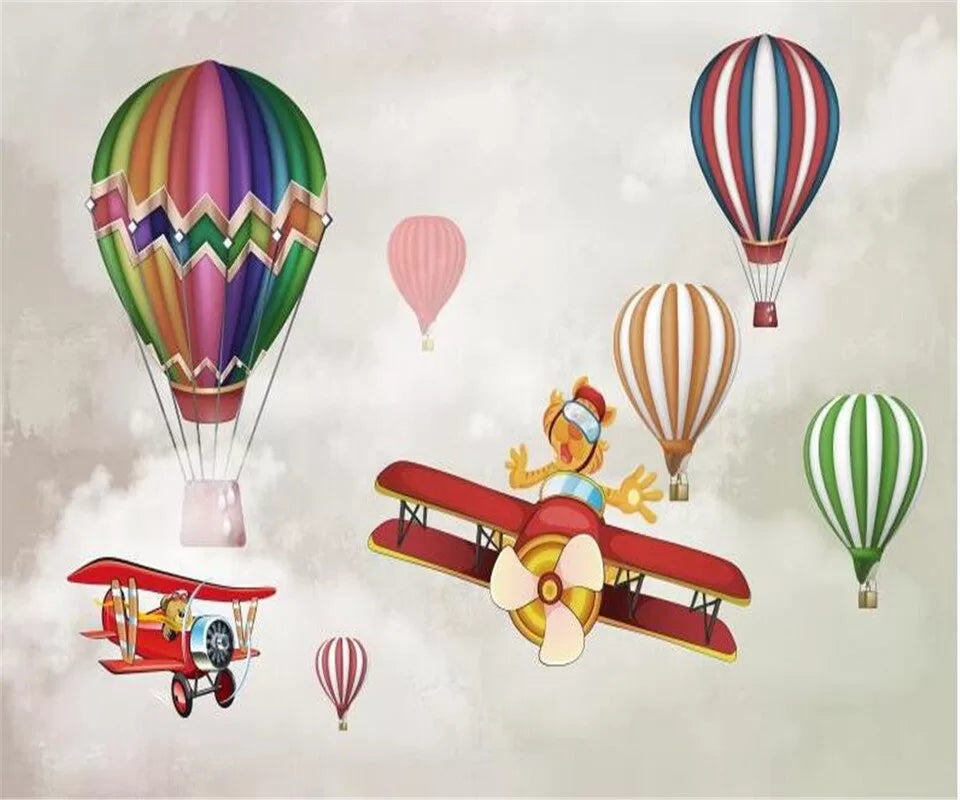 Papier‎ peint‎ enfant‎ avions‎ et‎ montgolfières‎ colorées