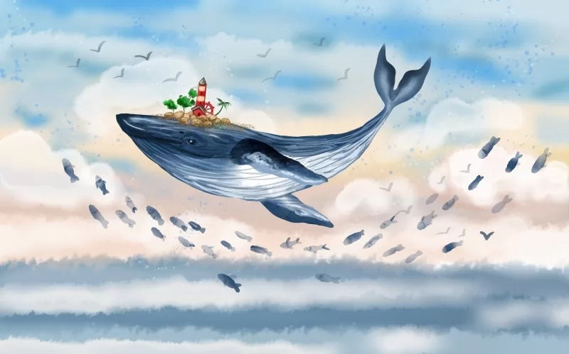 Papier‎ peint‎ enfant‎ baleine‎ et‎ poissons‎ volants