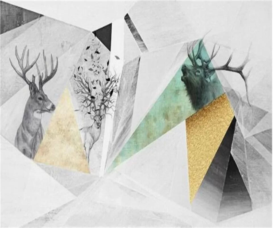 Papier‎ peint‎ 3D‎ géométrique‎ cerfs