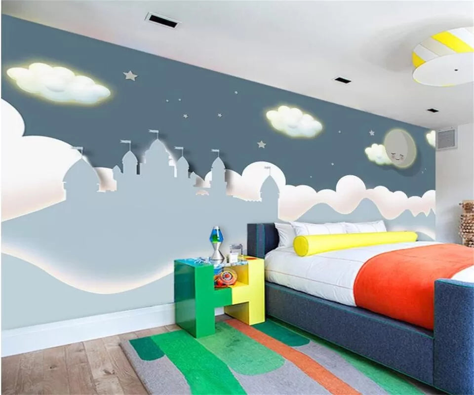 Papier peint enfant château dans les nuages