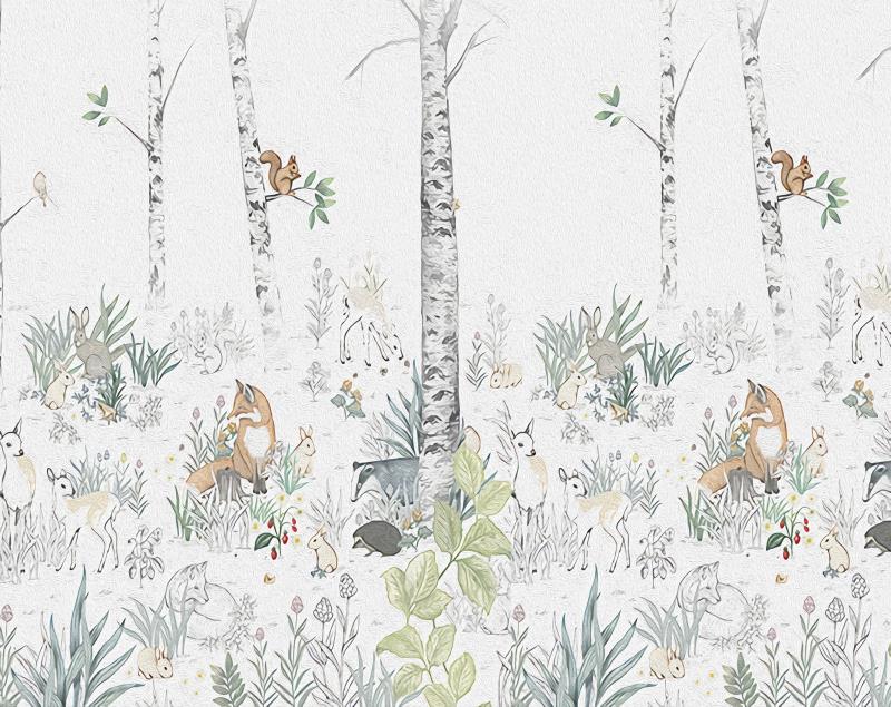 Papier peint enfant forêt noir et blanc