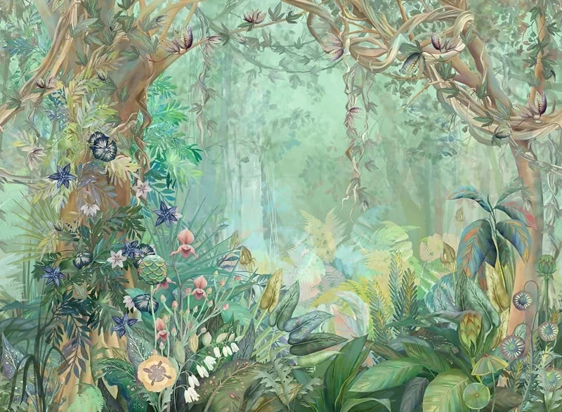 Papier peint nordique forêt aquarelle