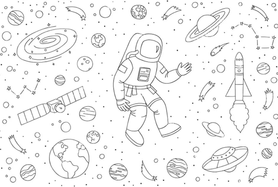 Papier peint enfant noir et blanc astronaute