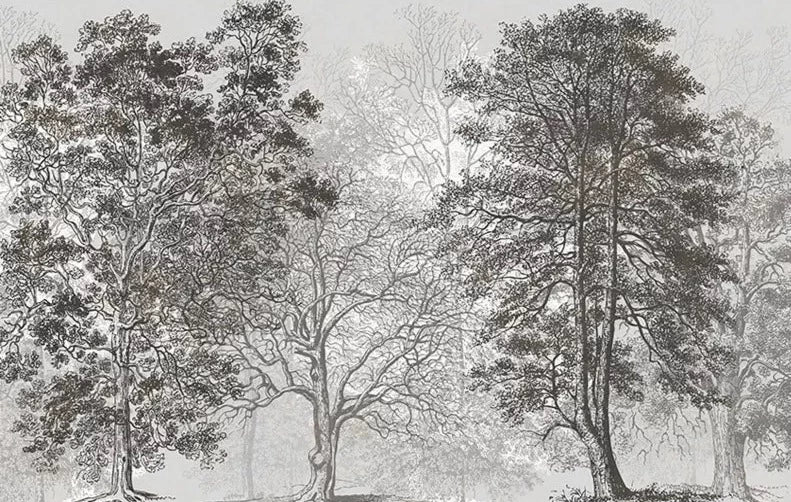 Papier‎ peint‎ noir‎ et‎ blanc‎ forêt‎ rétro