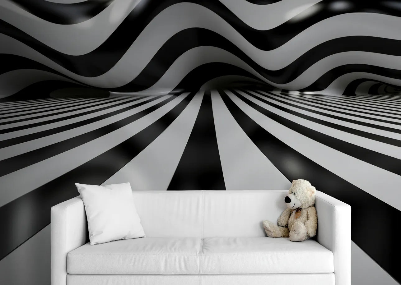 Papier peint noir et blanc illusion d&#39;optique