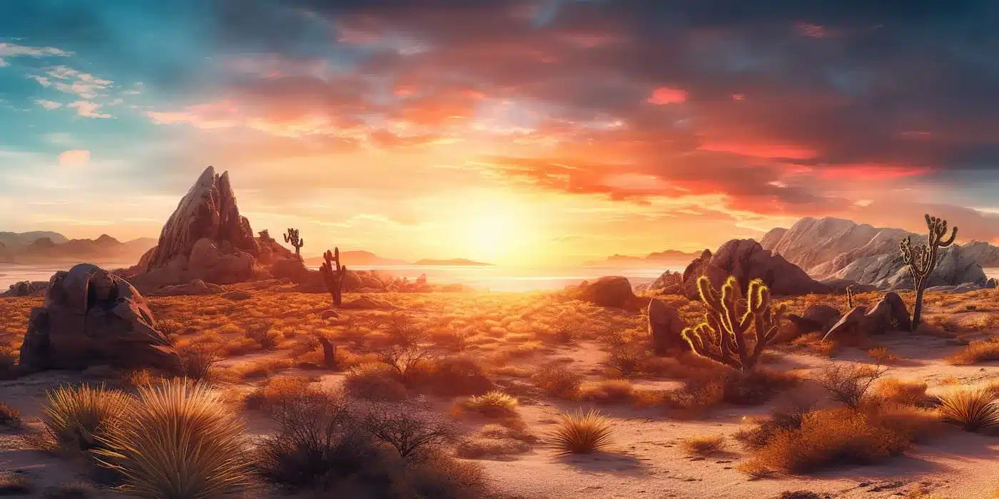 Papier peint paysage désert et cactus
